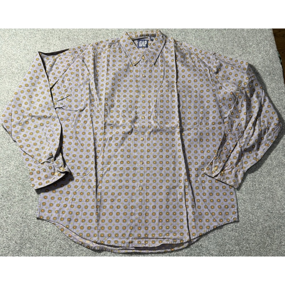 Gap Shirt Mens Large Blue Floral AOP Long Sleeve Button Up Preppy Casual Cotton